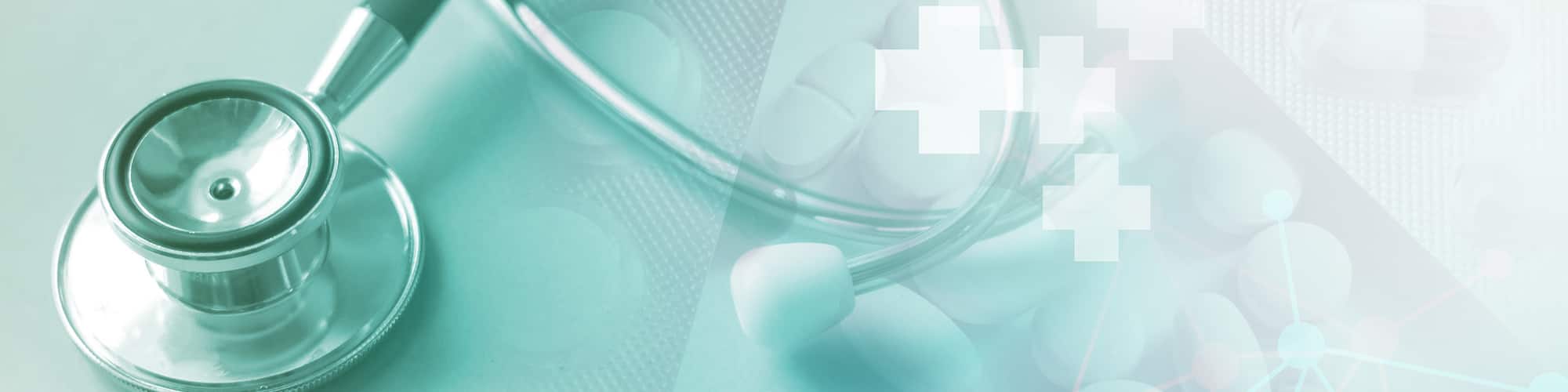A graphic of a stethoscope and medical symbols
